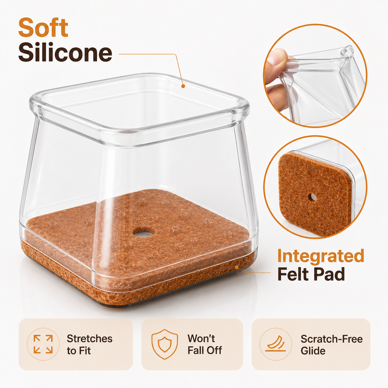 Square Silicone Chair Leg Floor Protectors -  Set of 24