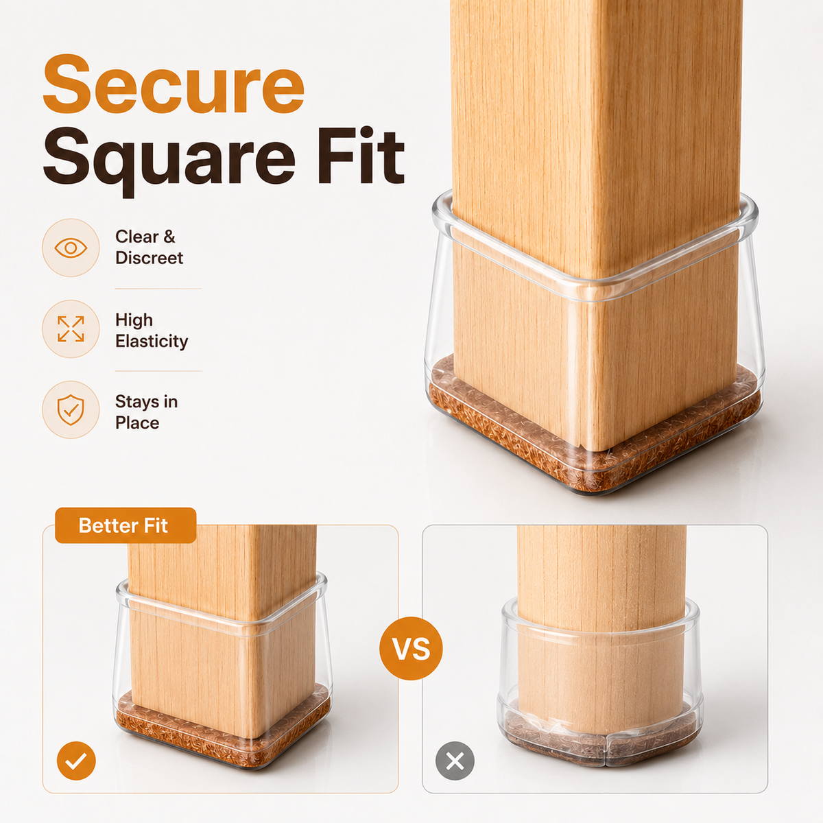 Square Silicone Chair Leg Floor Protectors -  Set of 24