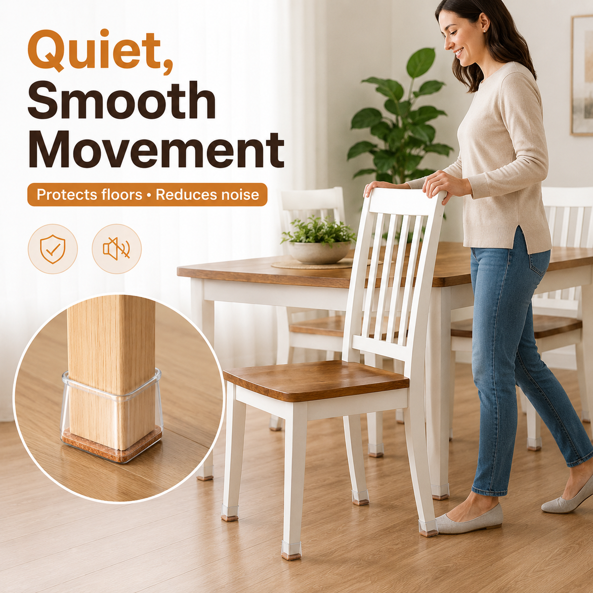Square Silicone Chair Leg Floor Protectors -  Set of 24