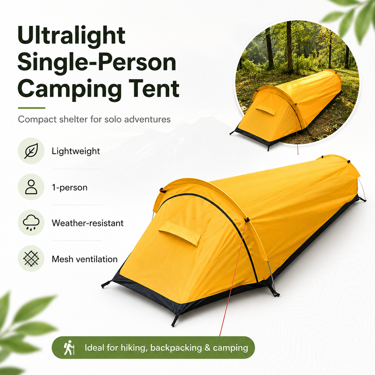 Ultralight 1-Person Camping Tent – Compact Hiking Shelter
