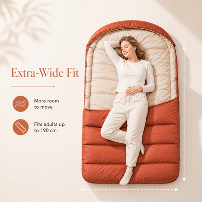 3-Season Cotton Sleeping Bag – Lightweight, Extra Wide for Adults