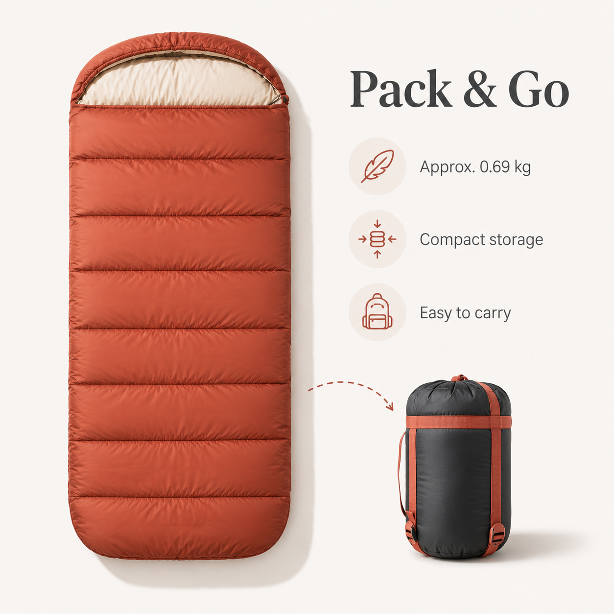 3-Season Cotton Sleeping Bag – Lightweight, Extra Wide for Adults
