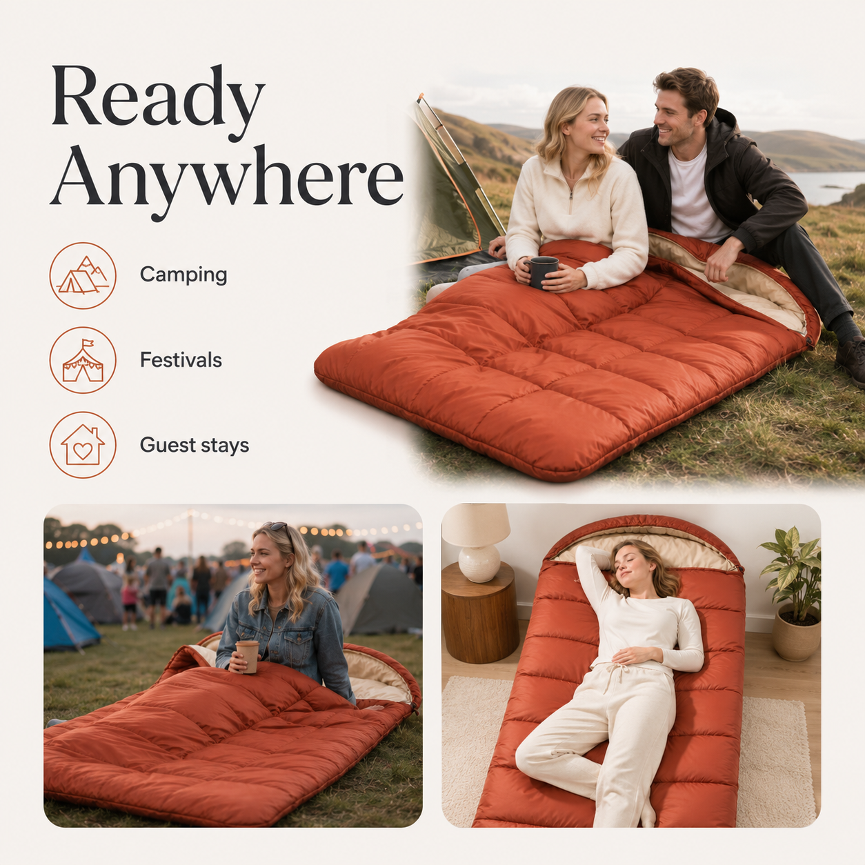 3-Season Cotton Sleeping Bag – Lightweight, Extra Wide for Adults