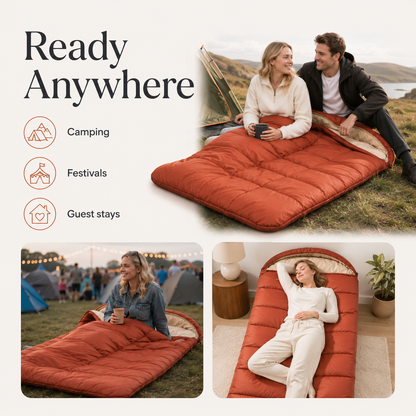 3-Season Cotton Sleeping Bag – Lightweight, Extra Wide for Adults