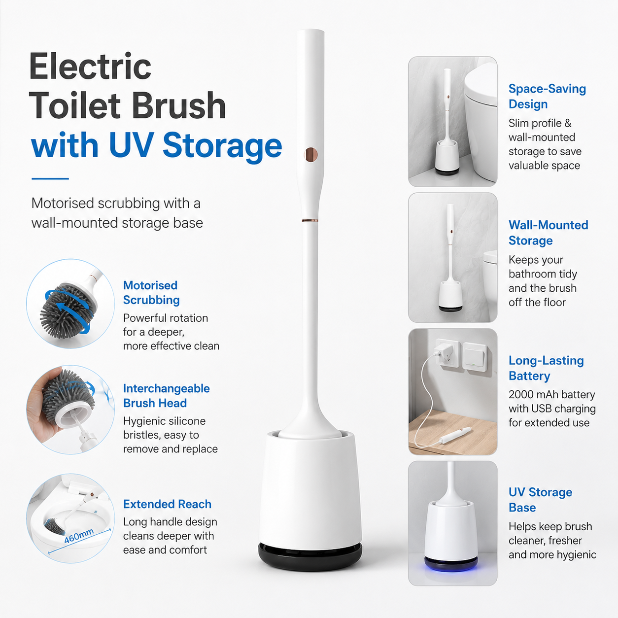 Electric Toilet Brush with UV Storage
