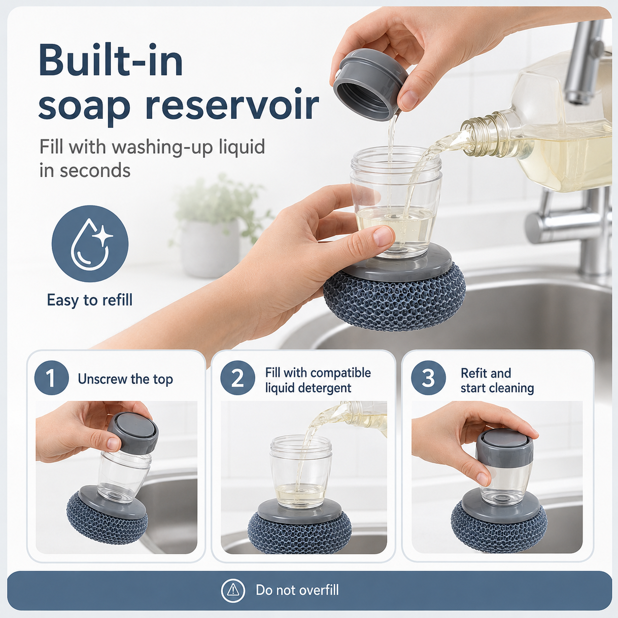 Soap-Dispensing Kitchen Cleaning Brush
