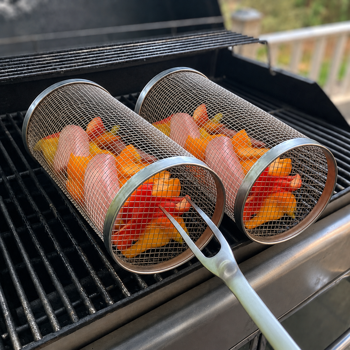 Rotating BBQ Grill Basket – 304 Stainless Steel Vegetable Roaster