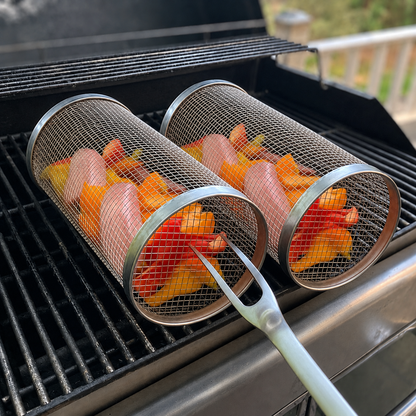 Rotating BBQ Grill Basket – 304 Stainless Steel Vegetable Roaster