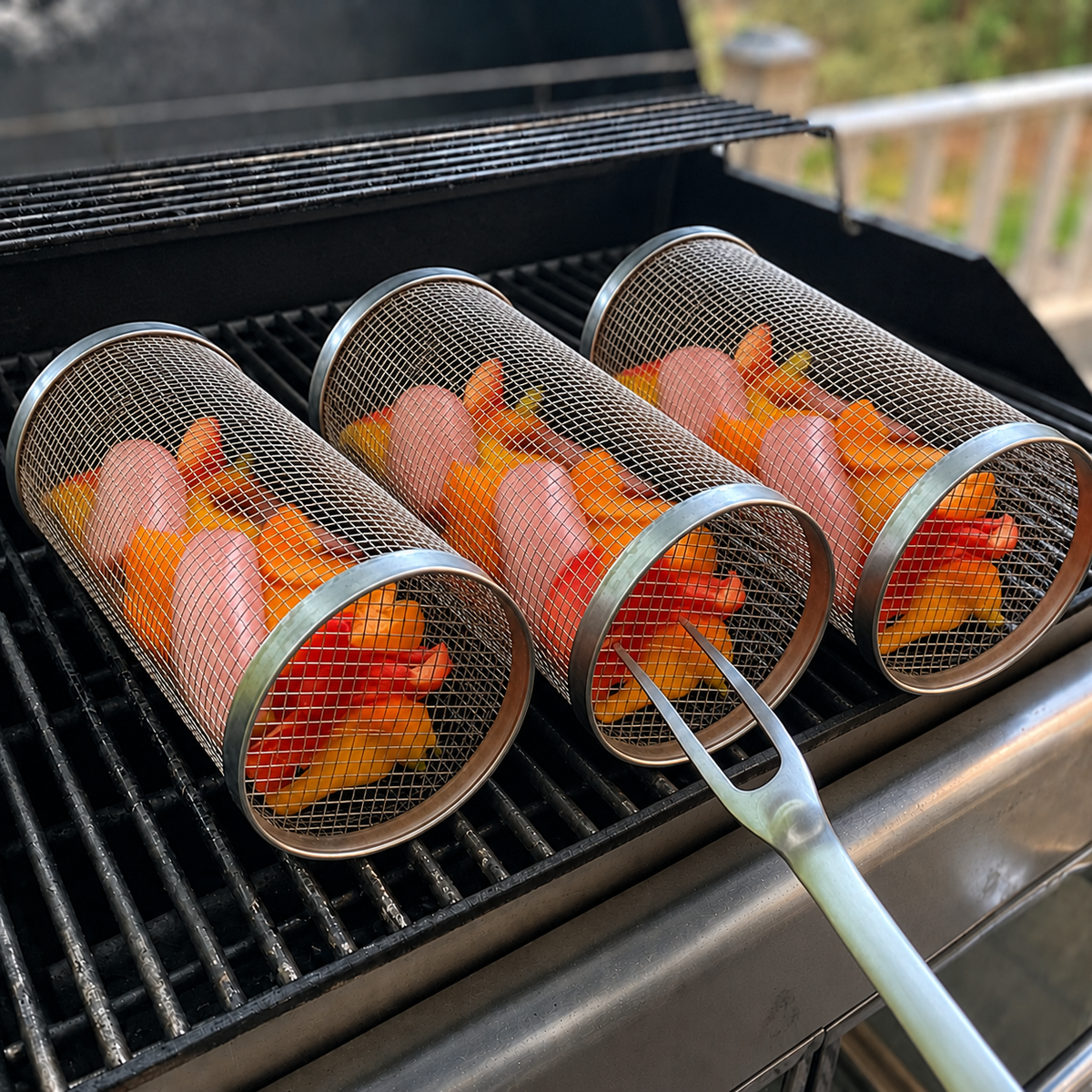Rotating BBQ Grill Basket – 304 Stainless Steel Vegetable Roaster