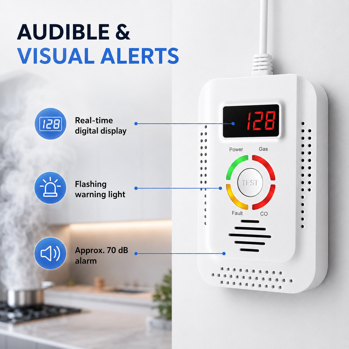 Plug-In Gas & Carbon Monoxide Detector with Digital Display