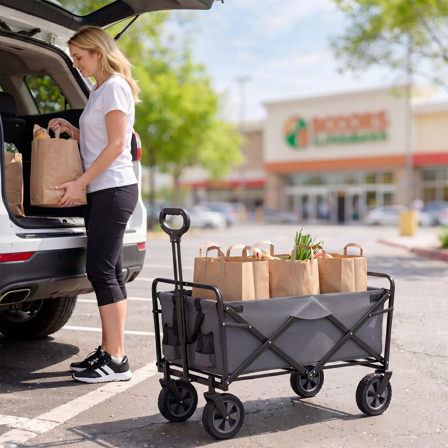 95L Collapsible Wagon Cart with Cup Holders – 150kg Capacity