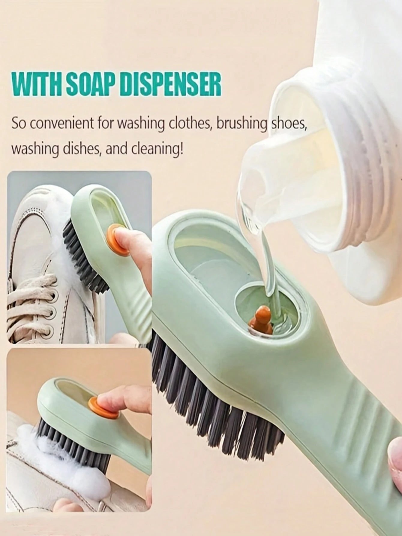 Multifunctional Liquid-Dispensing Clothes and Shoe Brush