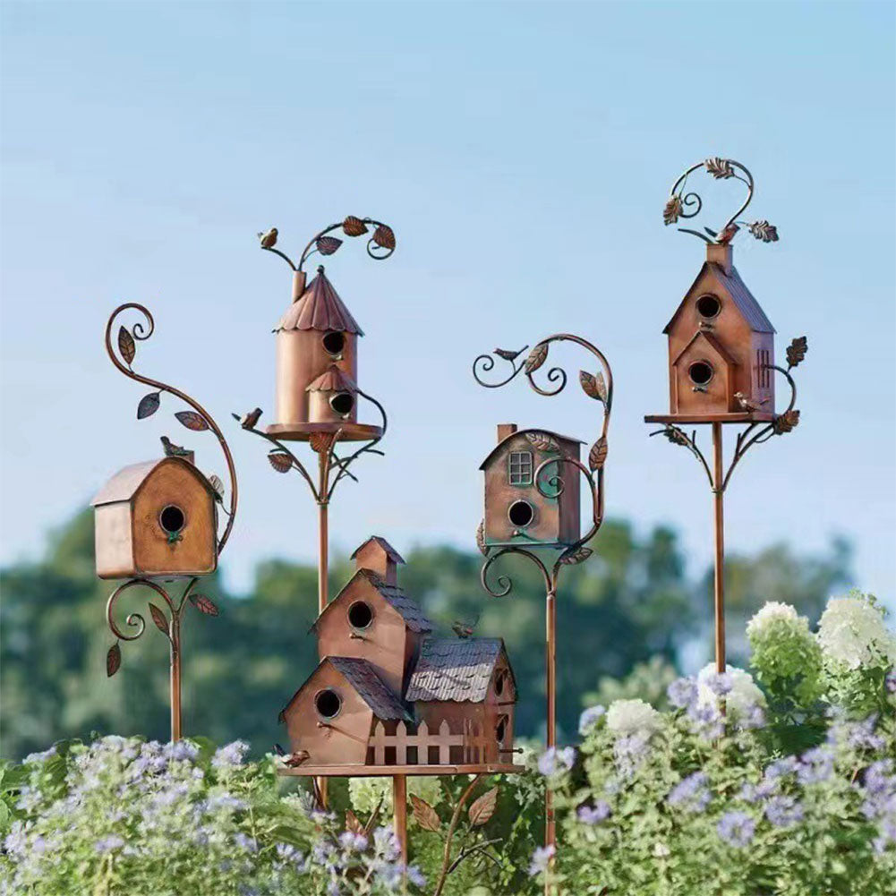 Metal Birdhouse Garden Decor – Aviary Sculpture Ornament