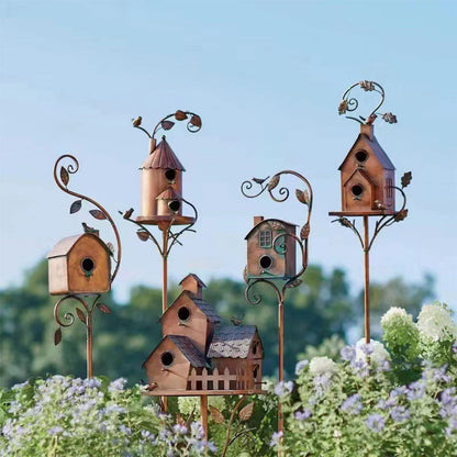 Metal Birdhouse Garden Decor – Aviary Sculpture Ornament