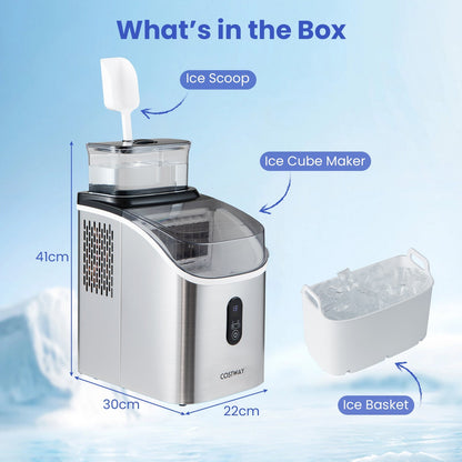 Ice Cube Maker Countertop w/ External Tank & Self-Cleaning 13 Thickness Levels-