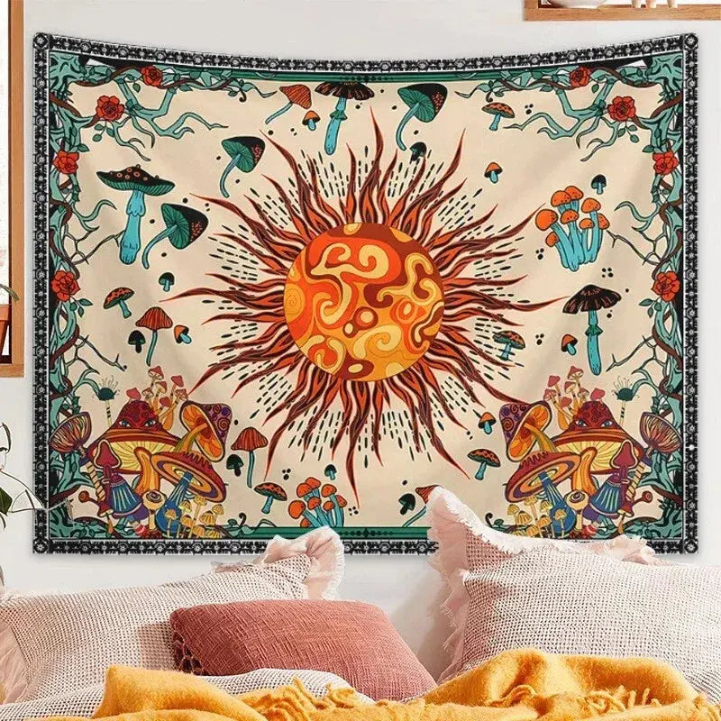Embroidered Star Moon Constellation Boho Tapestry