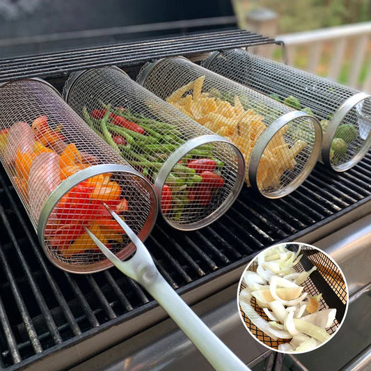 Rotating BBQ Grill Basket – 304 Stainless Steel Vegetable Roaster – image 1
