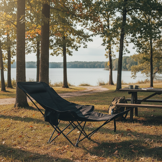 Folding carbon steel camping chair with footrest