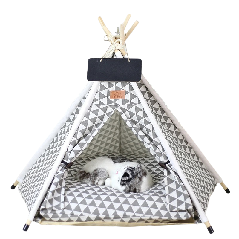 Canvas Pet Teepee Tent - Cozy Dog & Cat Bed