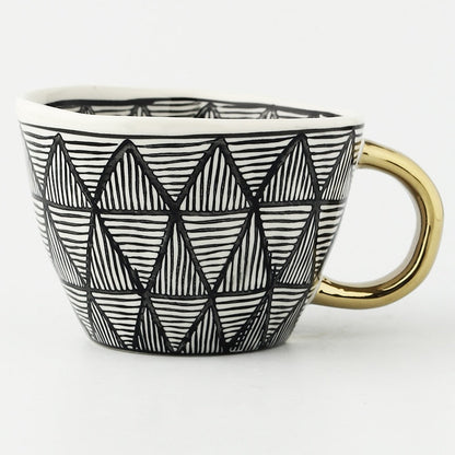 Geometric Pattern Mug with Gold Handle Coffee Cup