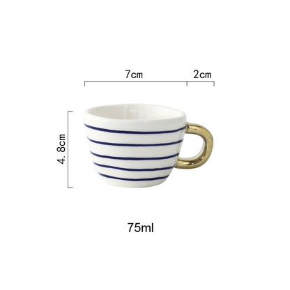 Geometric Pattern Mug with Gold Handle Coffee Cup