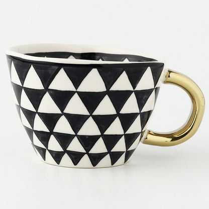 Geometric Pattern Mug with Gold Handle Coffee Cup