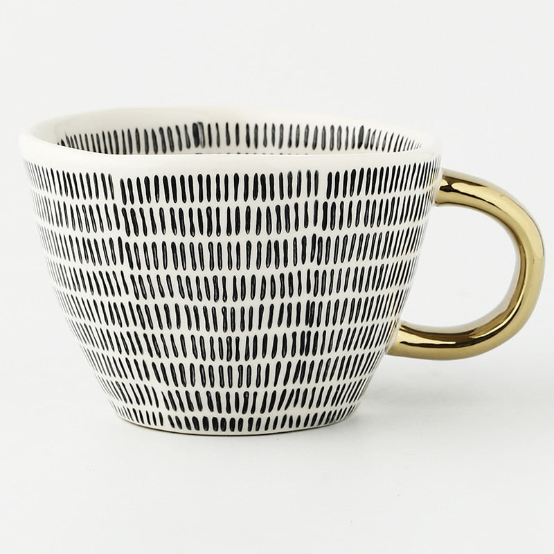 Geometric Pattern Mug with Gold Handle Coffee Cup