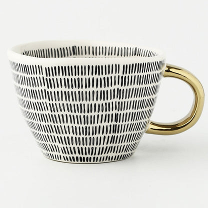 Geometric Pattern Mug with Gold Handle Coffee Cup