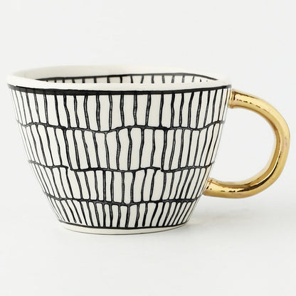 Geometric Pattern Mug with Gold Handle Coffee Cup