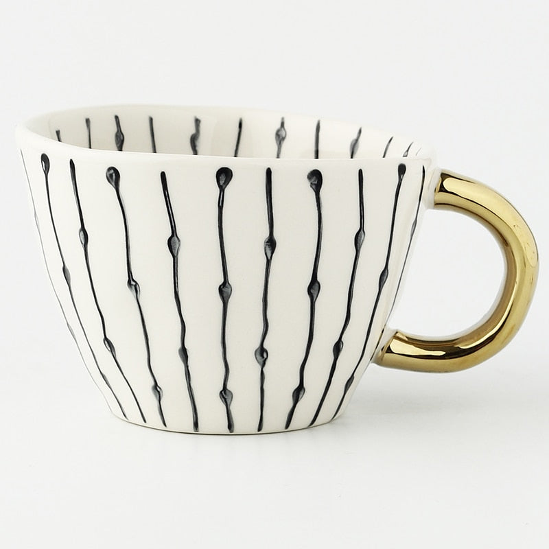 Geometric Pattern Mug with Gold Handle Coffee Cup
