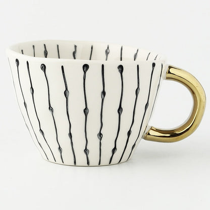 Geometric Pattern Mug with Gold Handle Coffee Cup