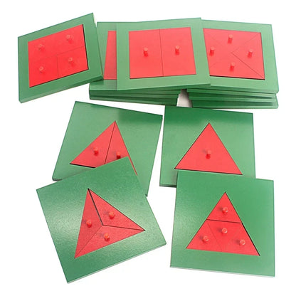 Wooden Geometric Fraction Puzzles with Removable Shapes
