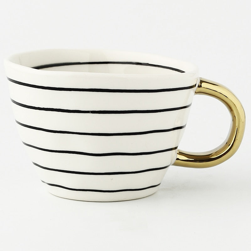 Geometric Pattern Mug with Gold Handle Coffee Cup