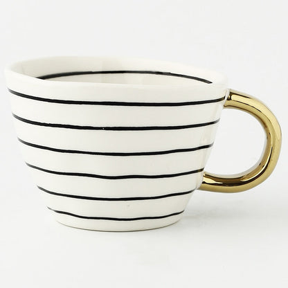 Geometric Pattern Mug with Gold Handle Coffee Cup