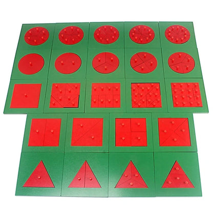 Wooden Geometric Fraction Puzzles with Removable Shapes