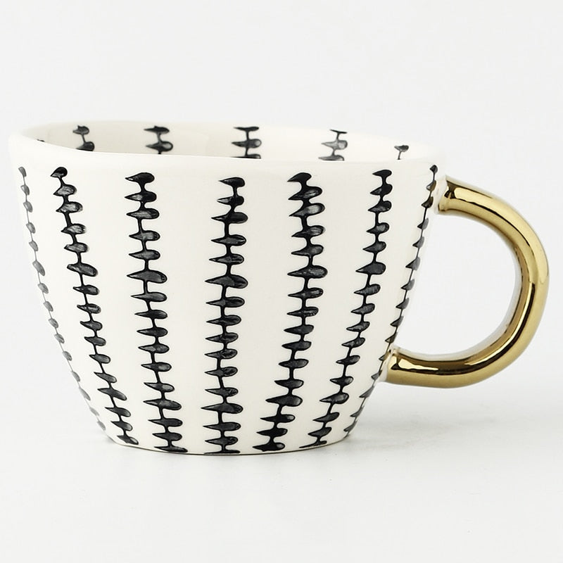 Geometric Pattern Mug with Gold Handle Coffee Cup