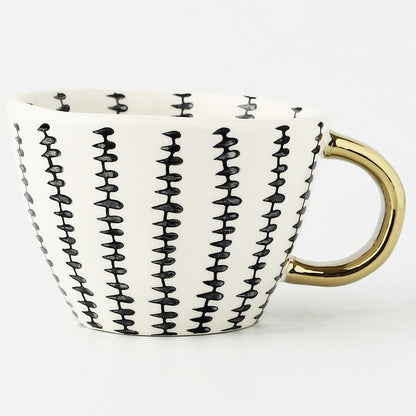 Geometric Pattern Mug with Gold Handle Coffee Cup