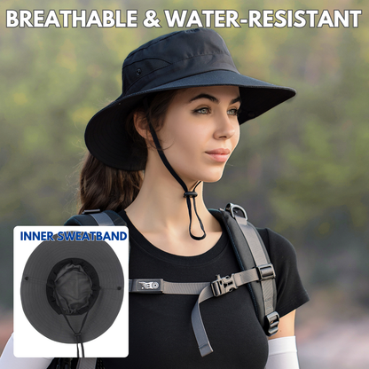 Wide Brim Sun Hat with Ponytail Hole – UV Protection