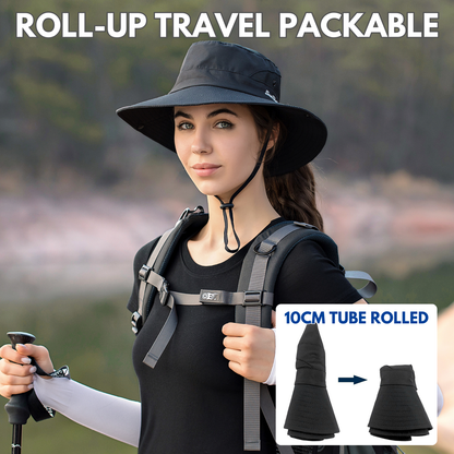 Wide Brim Sun Hat with Ponytail Hole – UV Protection