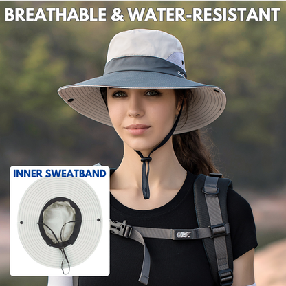 Wide Brim Sun Hat with Ponytail Hole – UV Protection
