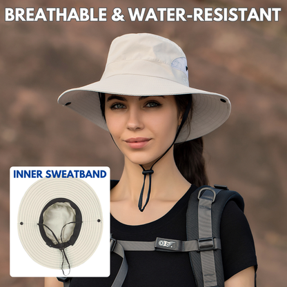 Wide Brim Sun Hat with Ponytail Hole – UV Protection