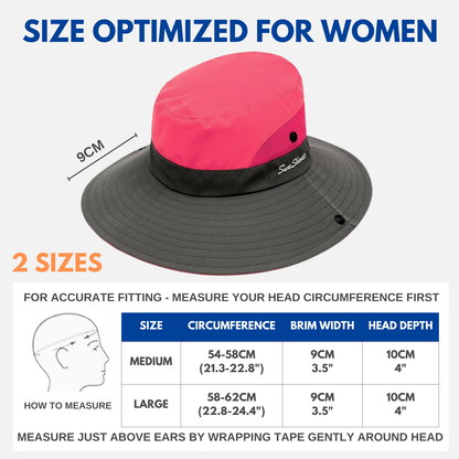 Wide Brim Sun Hat with Ponytail Hole – UV Protection