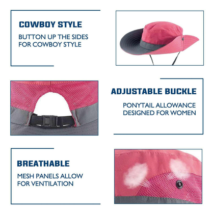 Wide Brim Sun Hat with Ponytail Hole – UV Protection