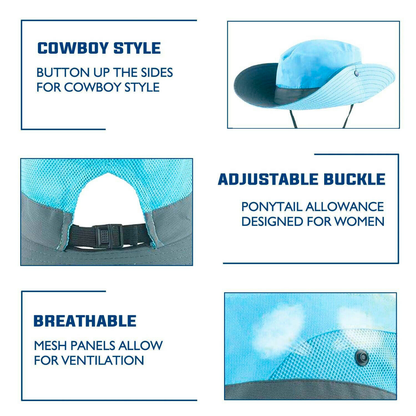 Wide Brim Sun Hat with Ponytail Hole – UV Protection