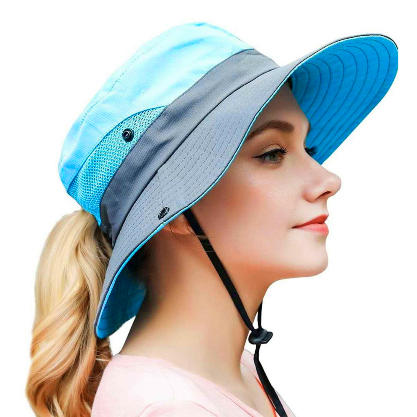 Wide Brim Sun Hat with Ponytail Hole – UV Protection