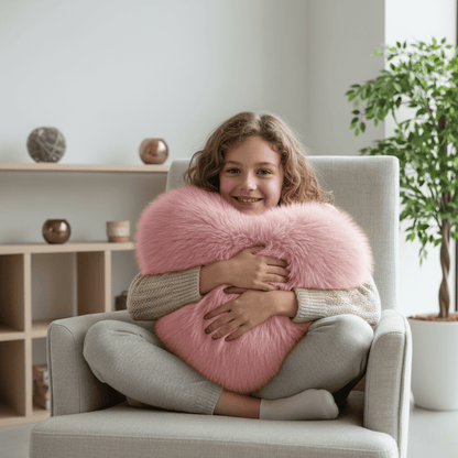 Heart Shape Faux Fur Pillow Soft Decorative Cushion