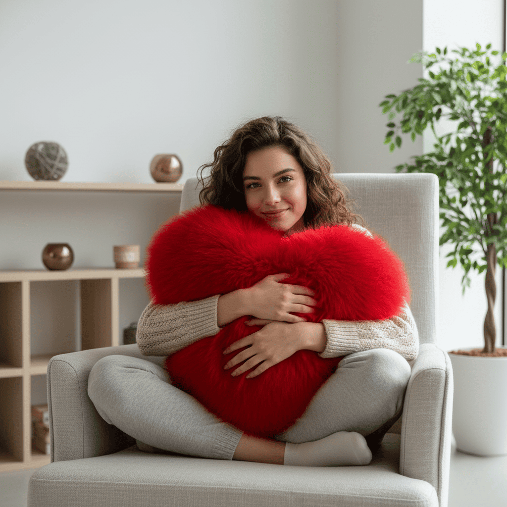 Heart Shape Faux Fur Pillow Soft Decorative Cushion