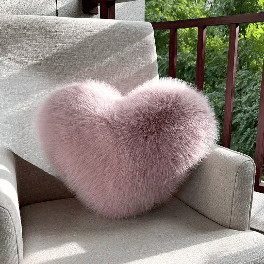 Heart Shape Faux Fur Pillow Soft Decorative Cushion