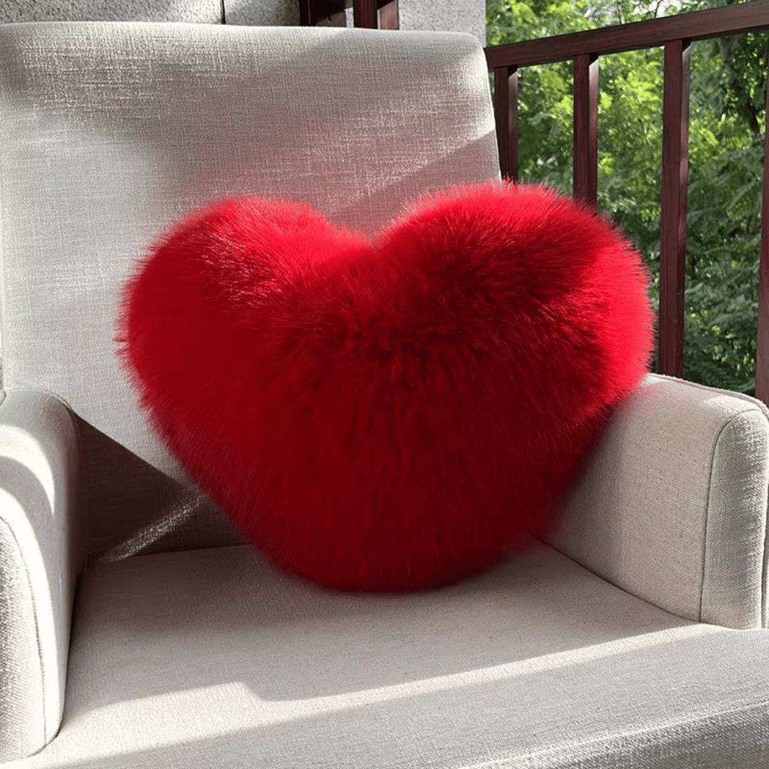 Heart Shape Faux Fur Pillow Soft Decorative Cushion