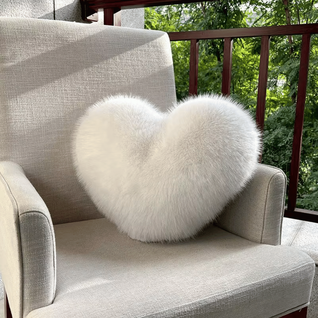 Heart Shape Faux Fur Pillow Soft Decorative Cushion